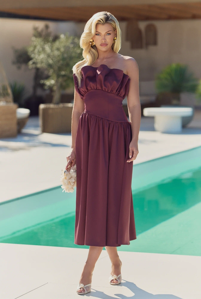 Contessa – abito midi asimmetrico bordeaux scuro