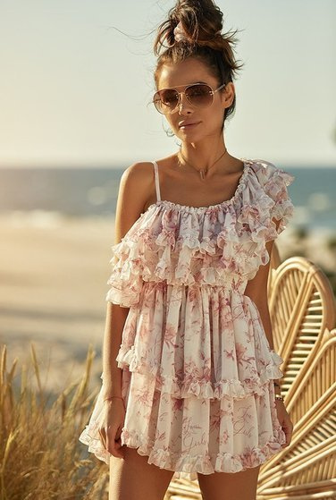 Adora - abito delicato e asimmetrico in tessuto con logo