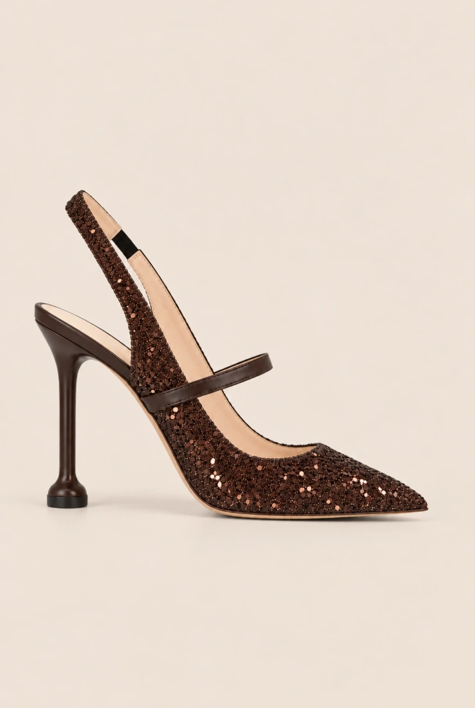 Marti – décolleté marroni con applicazione glitterata