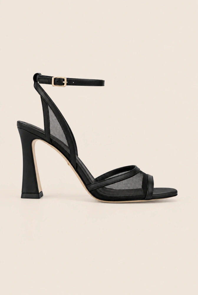 Sense – sandali neri con tacco e rete decorativa