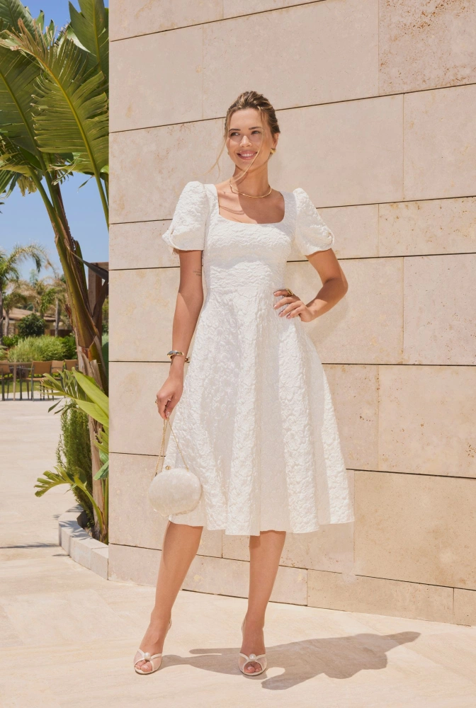 Rebeca – abito midi svasato color écru