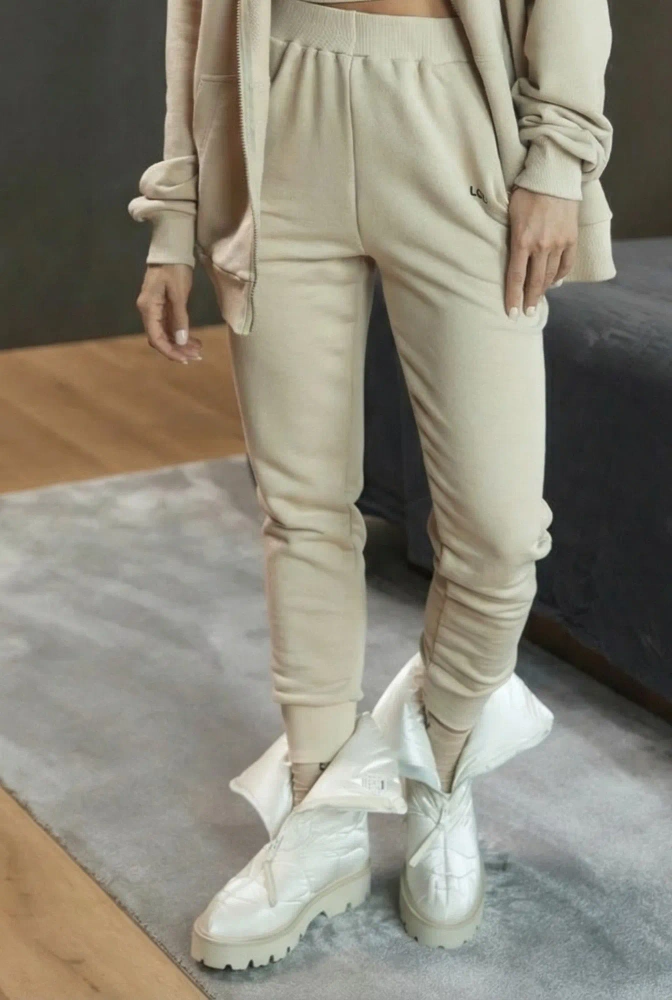 Boston Beige - pantaloni beige con logo e bordi a coste