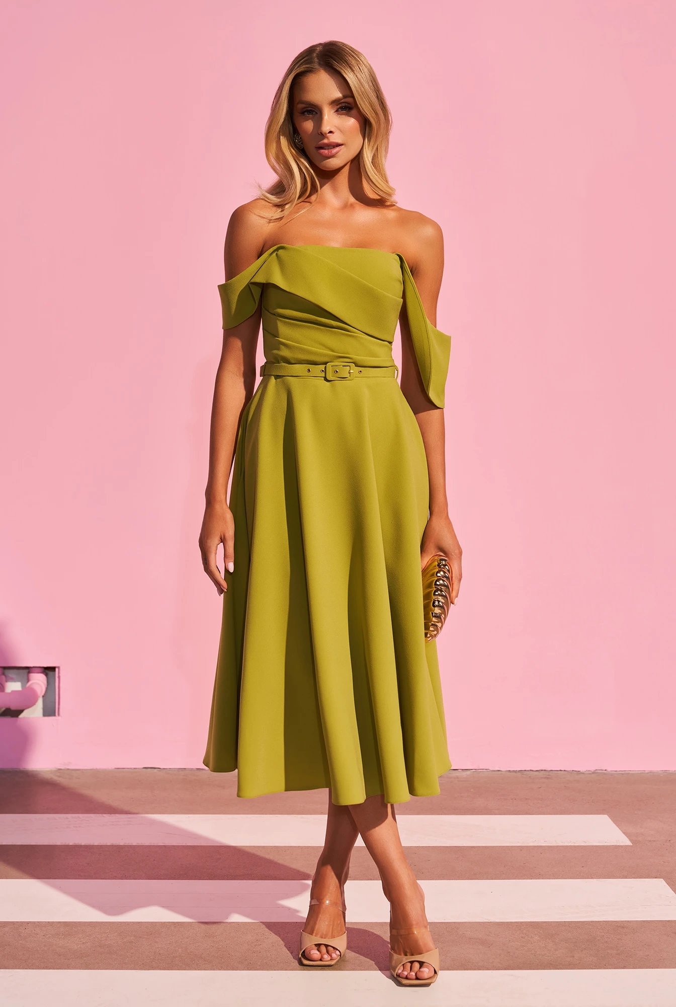 Suzi - Abito midi con top a corsetto e cintura decorativa