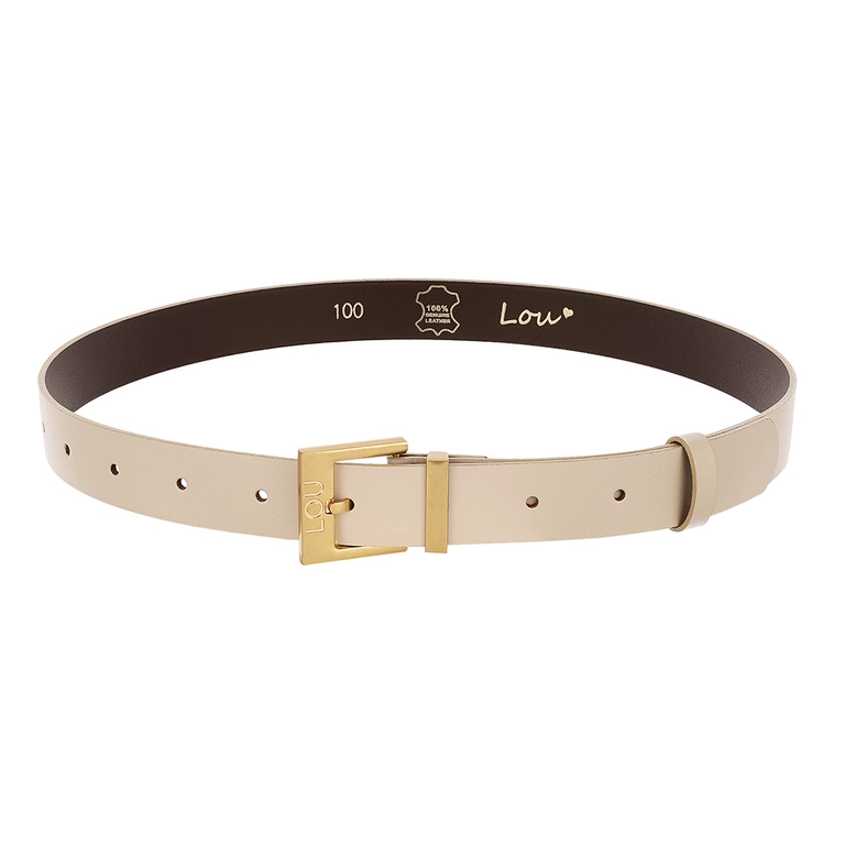Cintura Charo - Cintura da donna in tonalità ecru con fibbia dorata e logo Lou sottilmente inciso