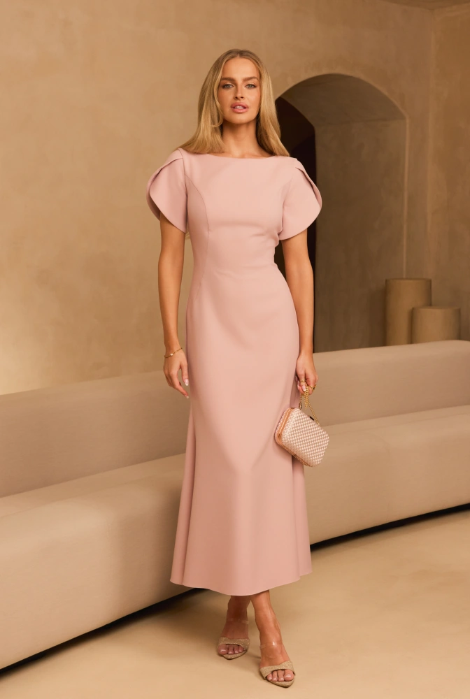 Vendula – abito maxi rosa con maniche morbide